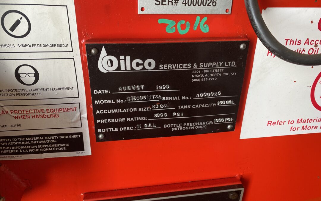 Oilco 88 gallon accumulator in building
